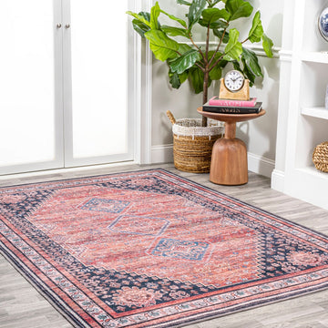 Dalyan Geometric Medallions Washable Area Rug
